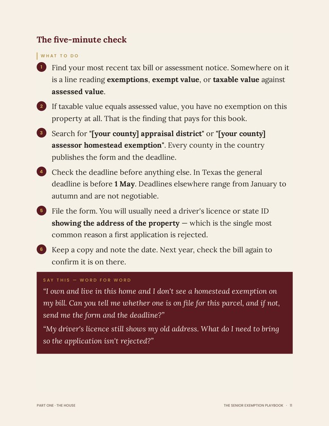 Page 11 of The Senior Exemption Playbook: Every chapter ends like this.